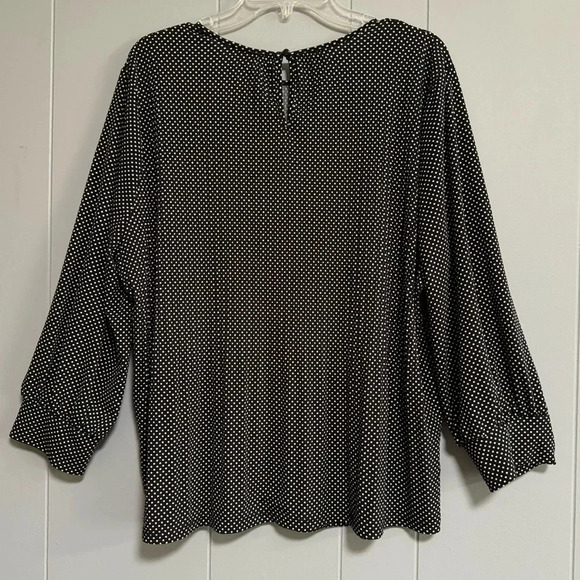 ADRIANNA PAPELL Micropleated Black and White Polka Dot 3/4 Sleeve Blouse Size XL - Picture 2 of 7